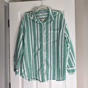 Old Navy Green and White Striped Boyfriend Shirt, Size M